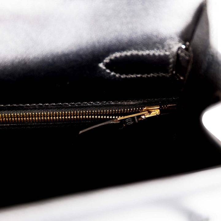 Vintage Top quality Hermes Kelly Sellier 32 Black Box Gold Hardware