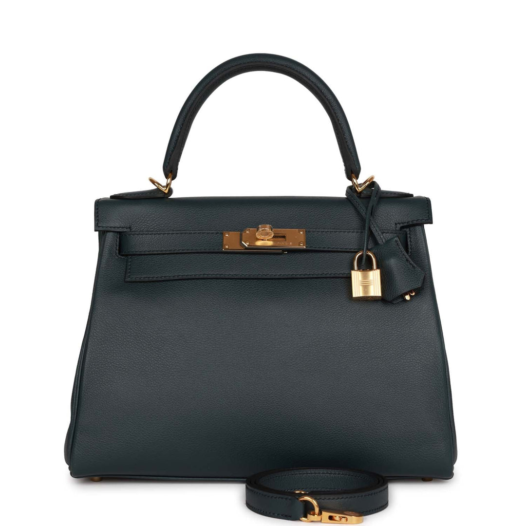 Top quality Hermes Kelly Retourne 28 Vert Rousseau Evercolor Gold Hardware