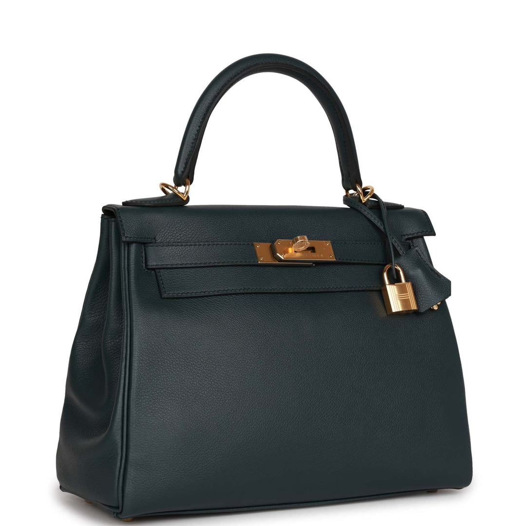 Top quality Hermes Kelly Retourne 28 Vert Rousseau Evercolor Gold Hardware