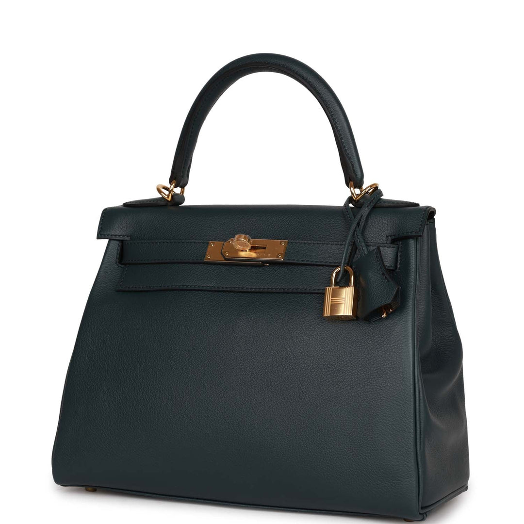 Top quality Hermes Kelly Retourne 28 Vert Rousseau Evercolor Gold Hardware