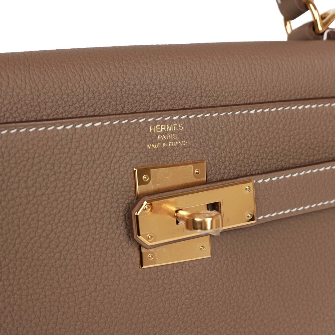 Top quality Hermes Kelly Retourne 28 Etoupe Togo Gold Hardware