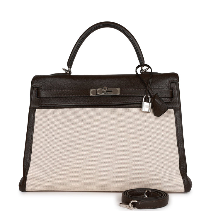 Top quality Hermes Kelly Retourne 35 Ebene Clemence and Toile H Palladium Hardware