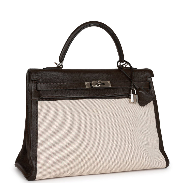 Top quality Hermes Kelly Retourne 35 Ebene Clemence and Toile H Palladium Hardware