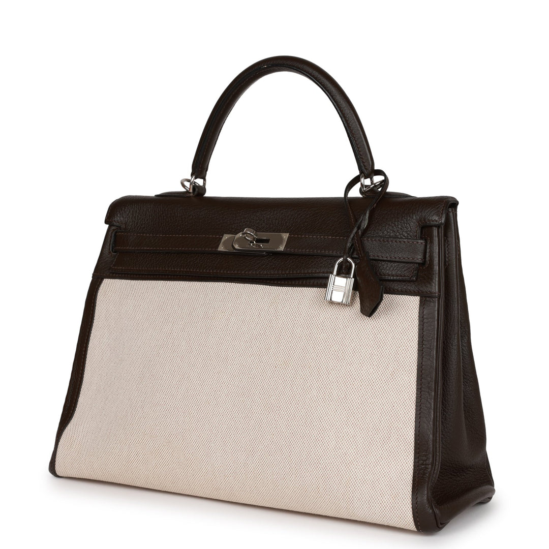Top quality Hermes Kelly Retourne 35 Ebene Clemence and Toile H Palladium Hardware