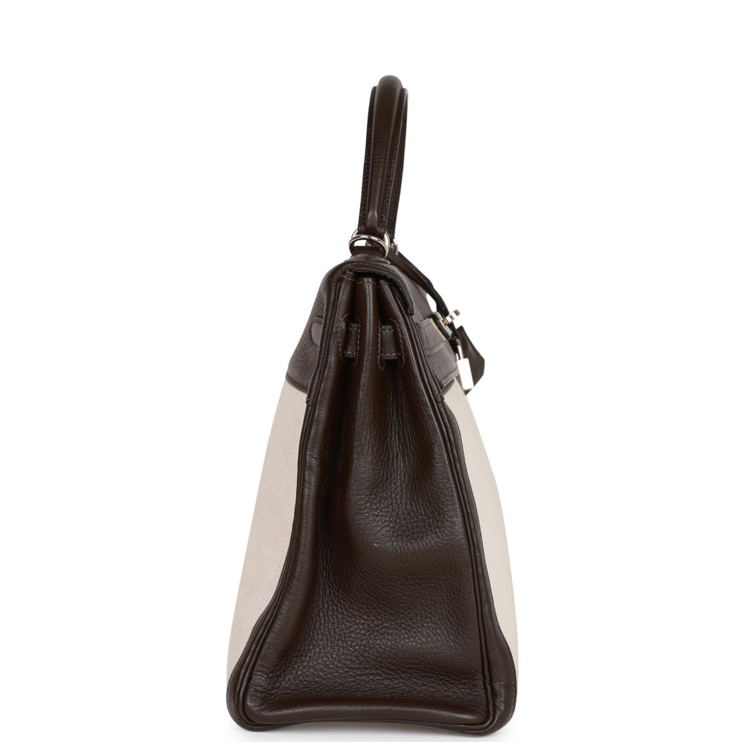 Hermes Kelly 35 Retourne Ebene Clemence and Toile H Palladium Hardware