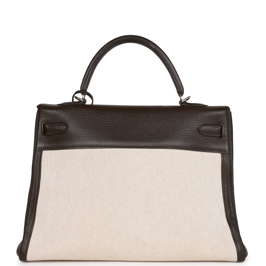 Hermes Kelly 35 Retourne Ebene Clemence and Toile H Palladium Hardware