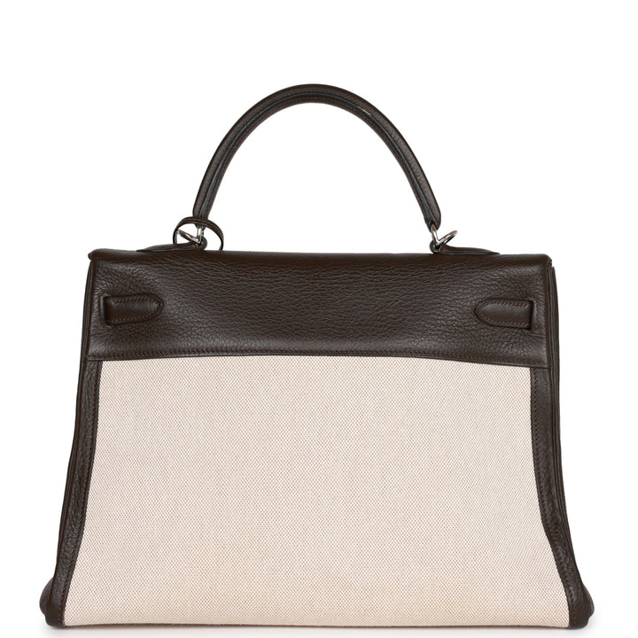 Hermes Kelly 35 Retourne Ebene Clemence and Toile H Palladium Hardware