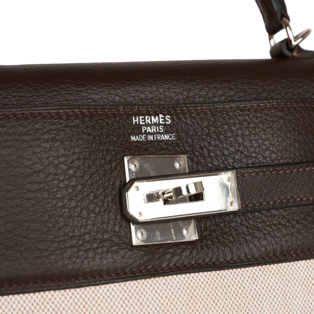 Top quality Hermes Kelly Retourne 35 Ebene Clemence and Toile H Palladium Hardware