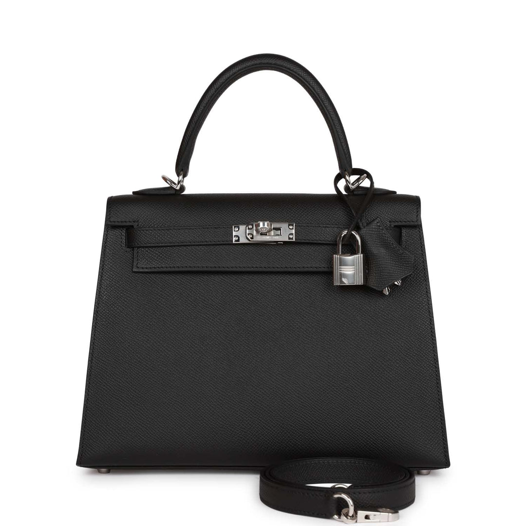 Top quality Hermes Kelly Sellier 25 Black Epsom Palladium Hardware