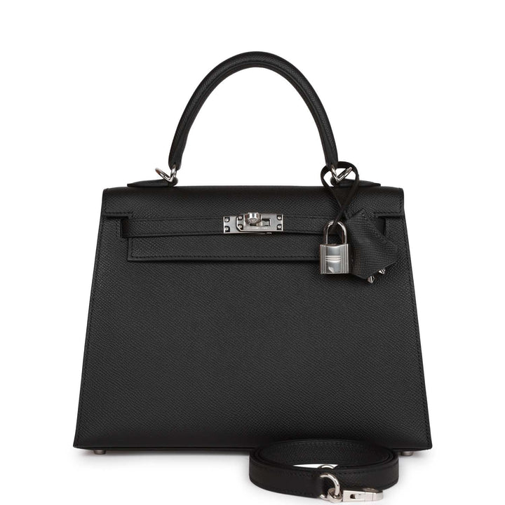 Top quality Hermes Kelly Sellier 25 Black Epsom Palladium Hardware
