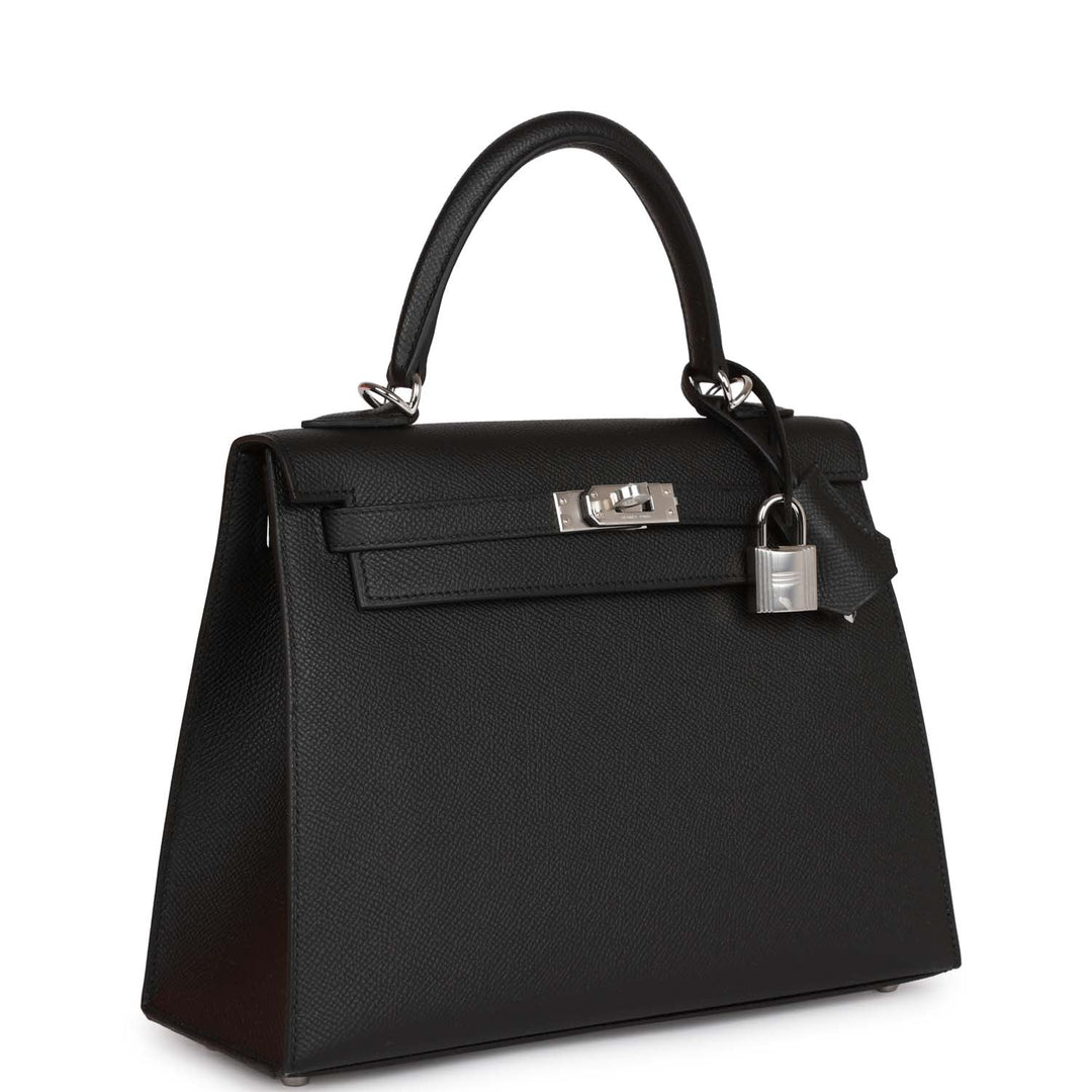 Top quality Hermes Kelly Sellier 25 Black Epsom Palladium Hardware