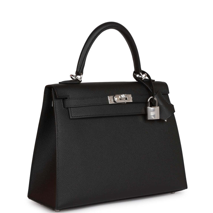 Top quality Hermes Kelly Sellier 25 Black Epsom Palladium Hardware