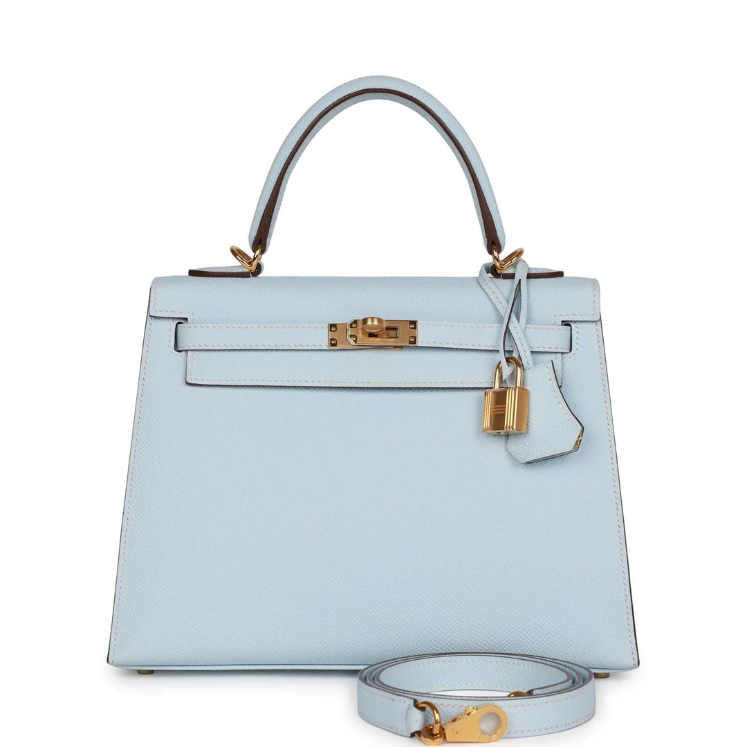 Top quality Hermes Kelly Sellier 25 Bleu Brume Epsom Gold Hardware
