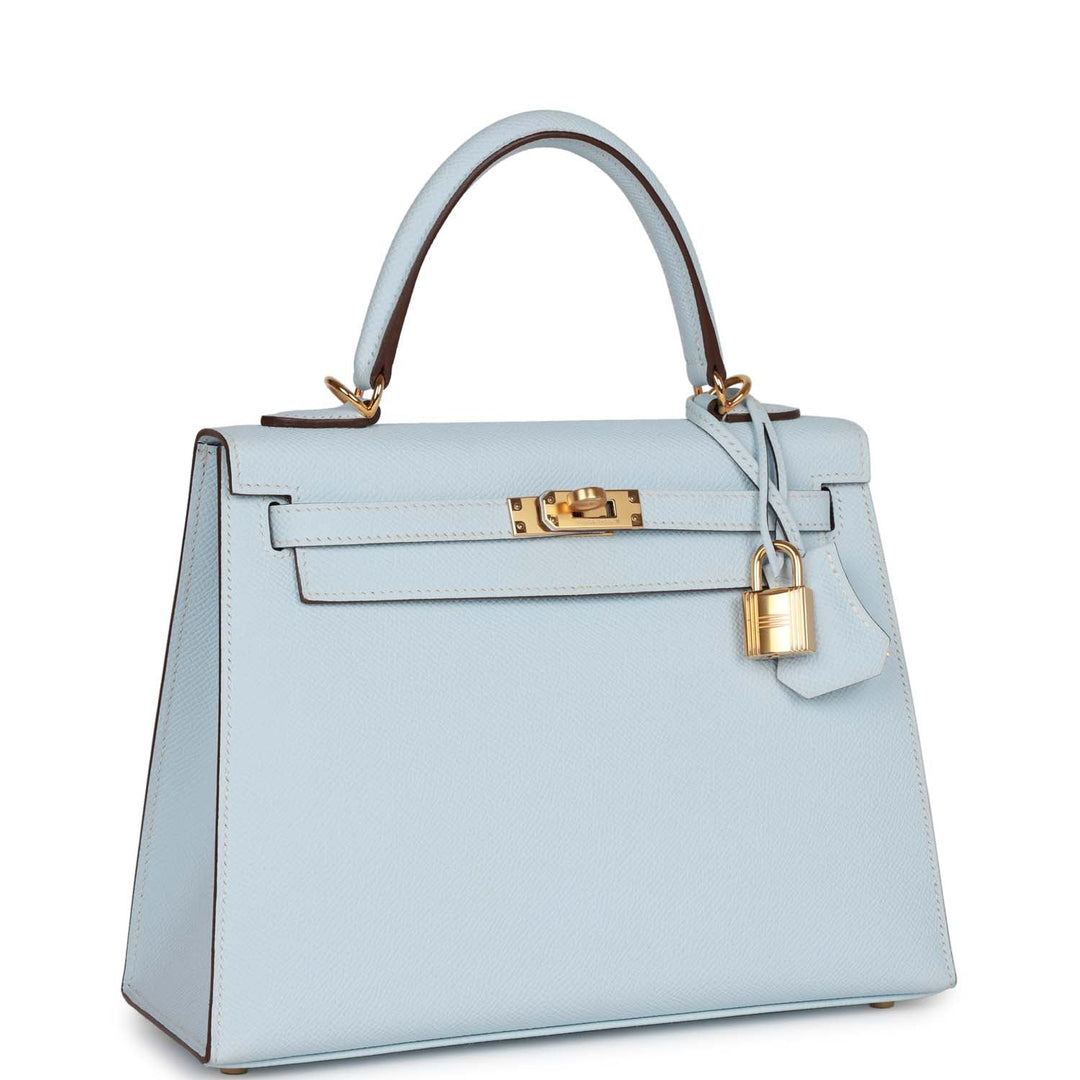 Top quality Hermes Kelly Sellier 25 Bleu Brume Epsom Gold Hardware