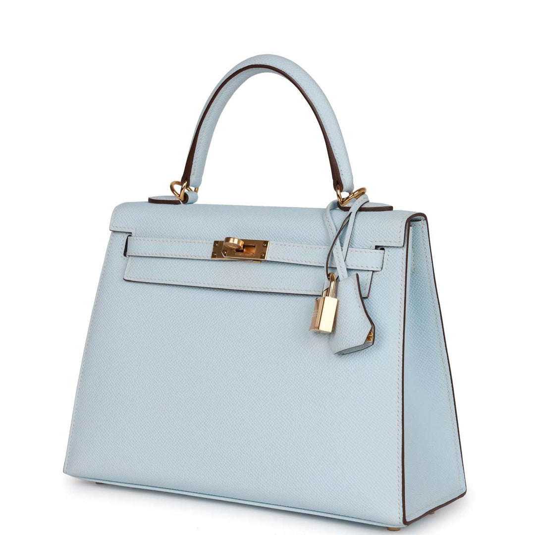 Top quality Hermes Kelly Sellier 25 Bleu Brume Epsom Gold Hardware