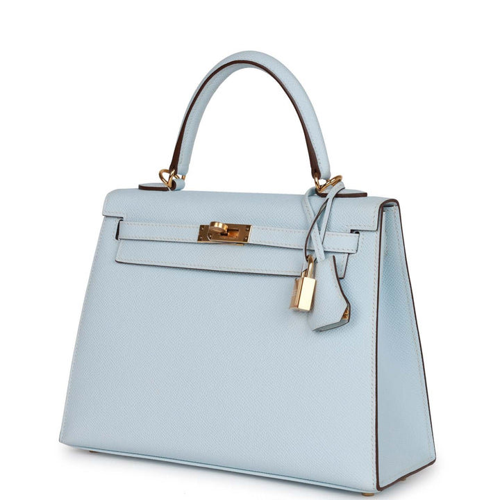 Top quality Hermes Kelly Sellier 25 Bleu Brume Epsom Gold Hardware