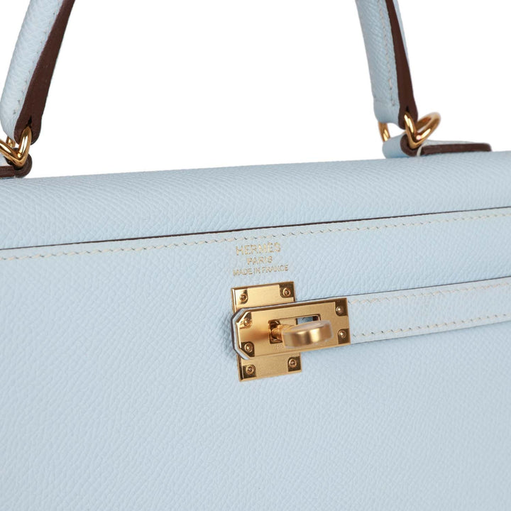 Top quality Hermes Kelly Sellier 25 Bleu Brume Epsom Gold Hardware