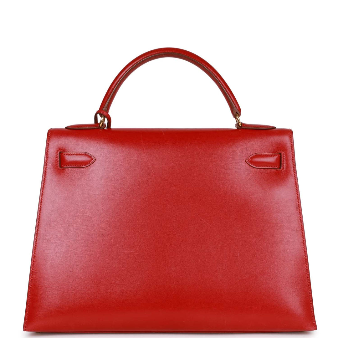 Vintage Top quality Hermes Kelly Sellier 32 Rouge Vif Box Gold Hardware