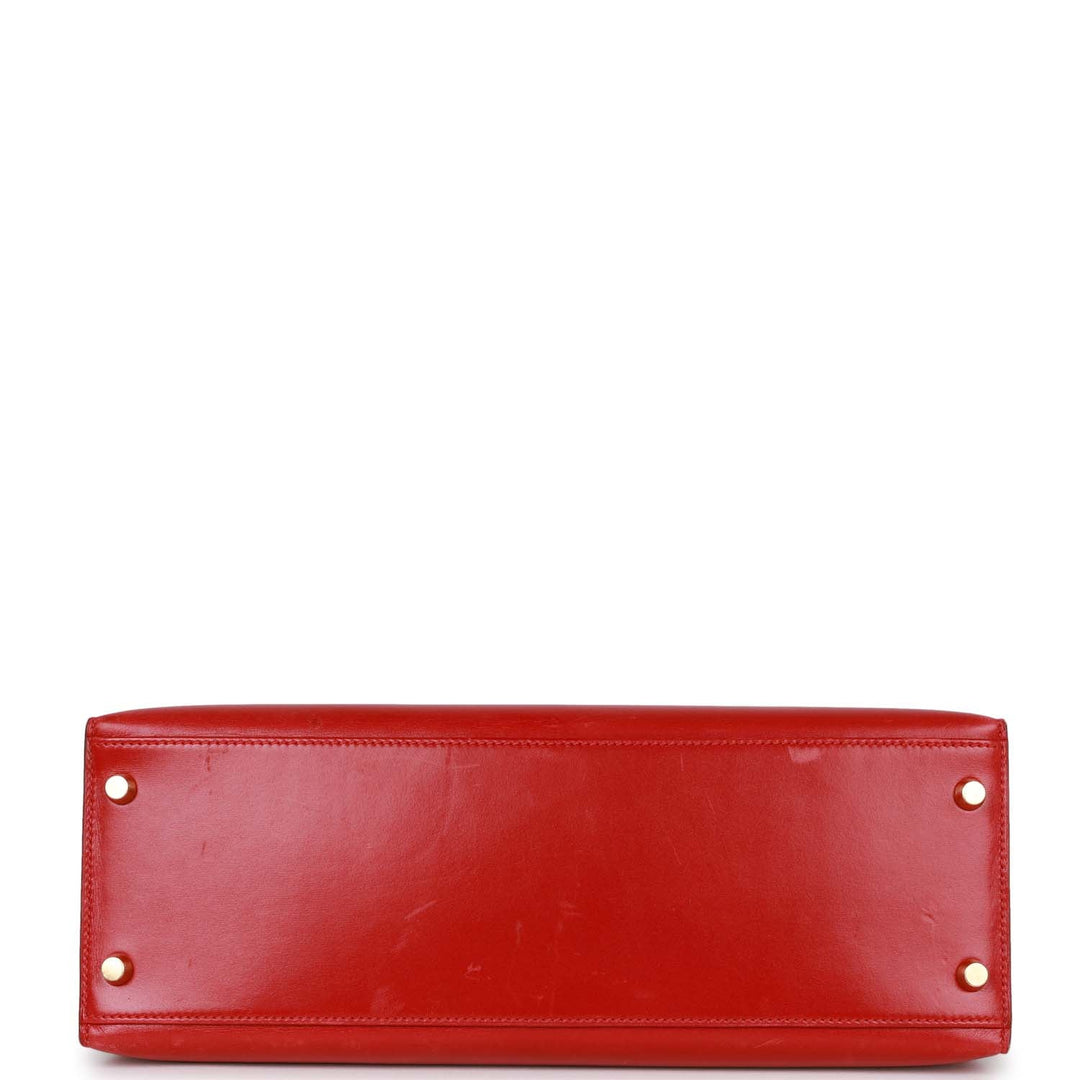 Vintage Top quality Hermes Kelly Sellier 32 Rouge Vif Box Gold Hardware