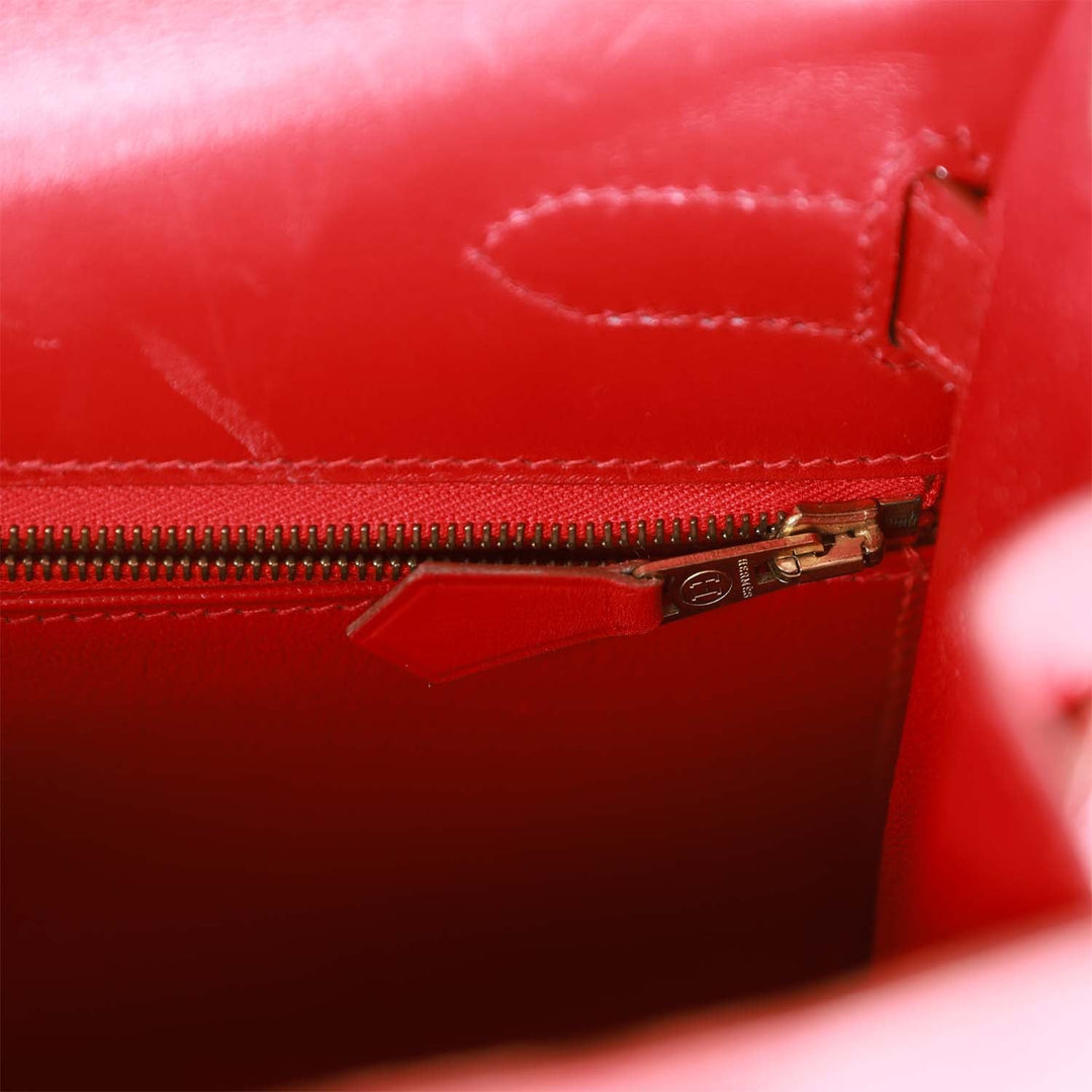 Vintage Top quality Hermes Kelly Sellier 32 Rouge Vif Box Gold Hardware