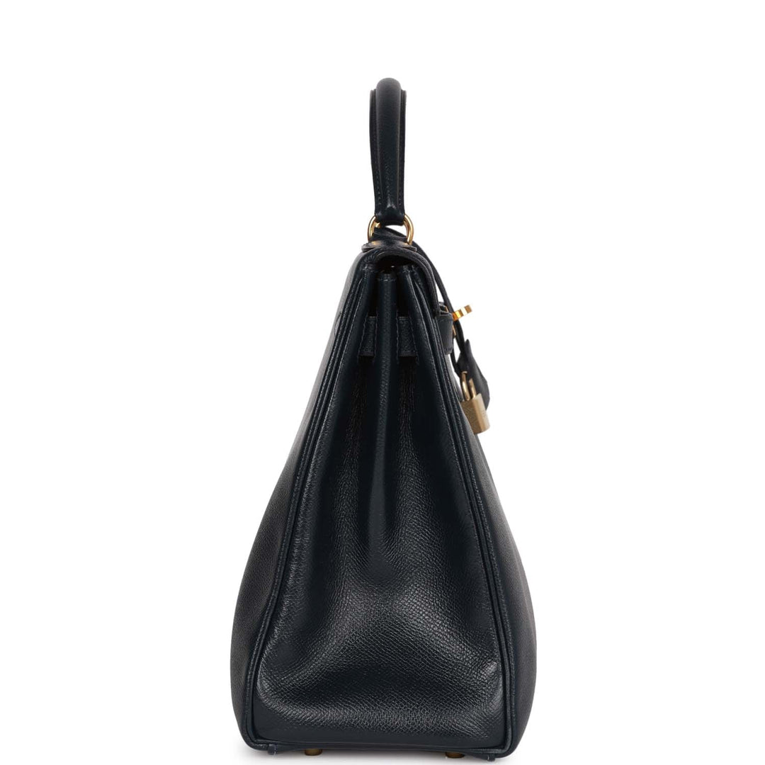 Hermes Kelly 32 Retourne Bleu Marine Courchevel Gold Hardware