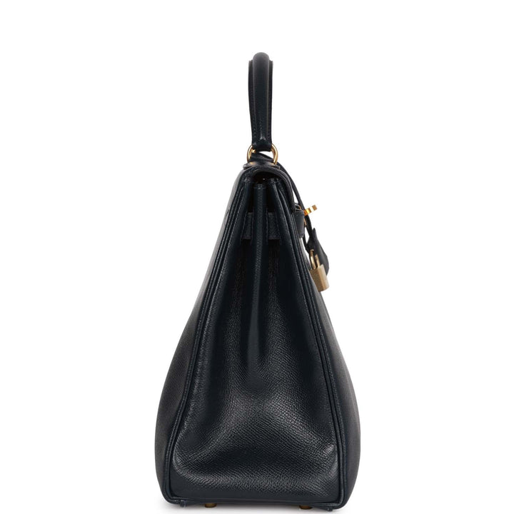 Hermes Kelly 32 Retourne Bleu Marine Courchevel Gold Hardware