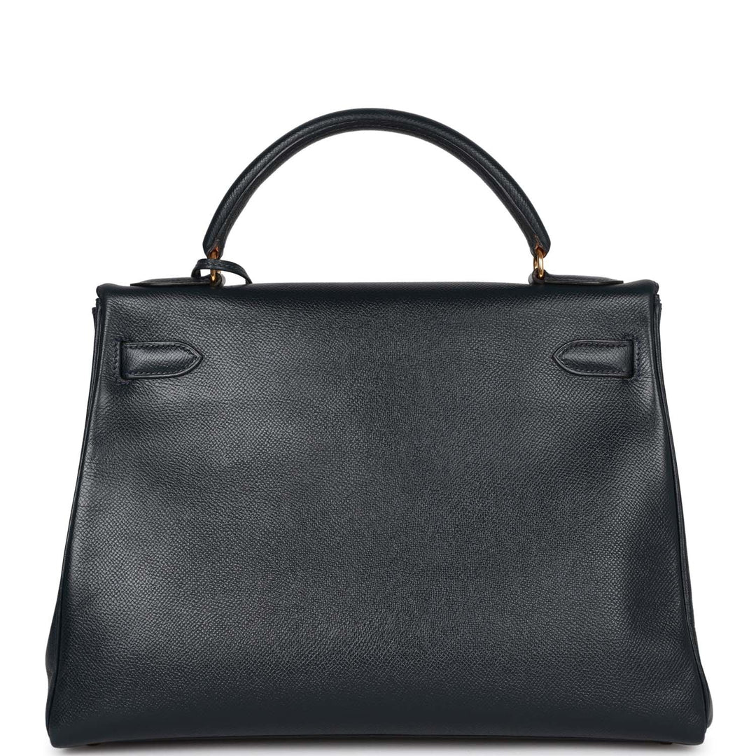 Hermes Kelly 32 Retourne Bleu Marine Courchevel Gold Hardware