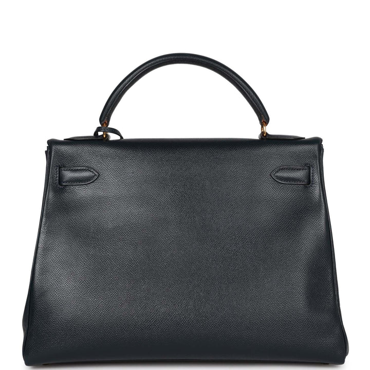 Hermes Kelly 32 Retourne Bleu Marine Courchevel Gold Hardware