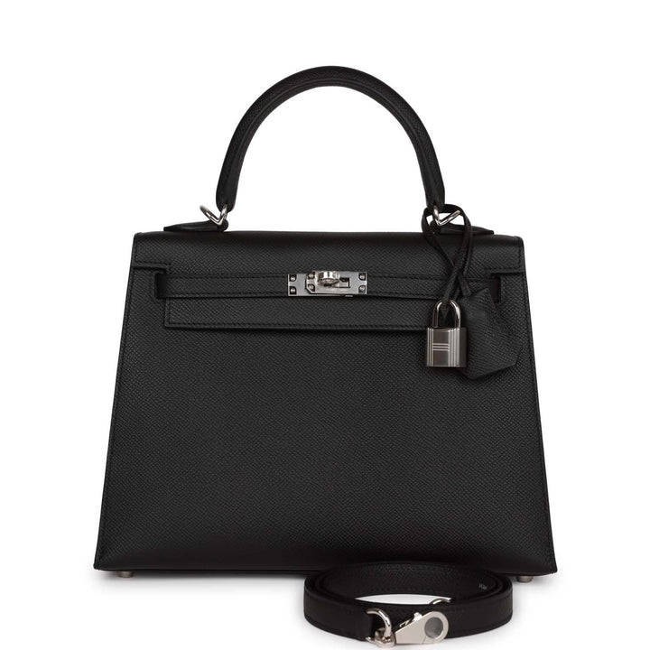 Top quality Hermes Kelly Sellier 25 Black Epsom Palladium Hardware