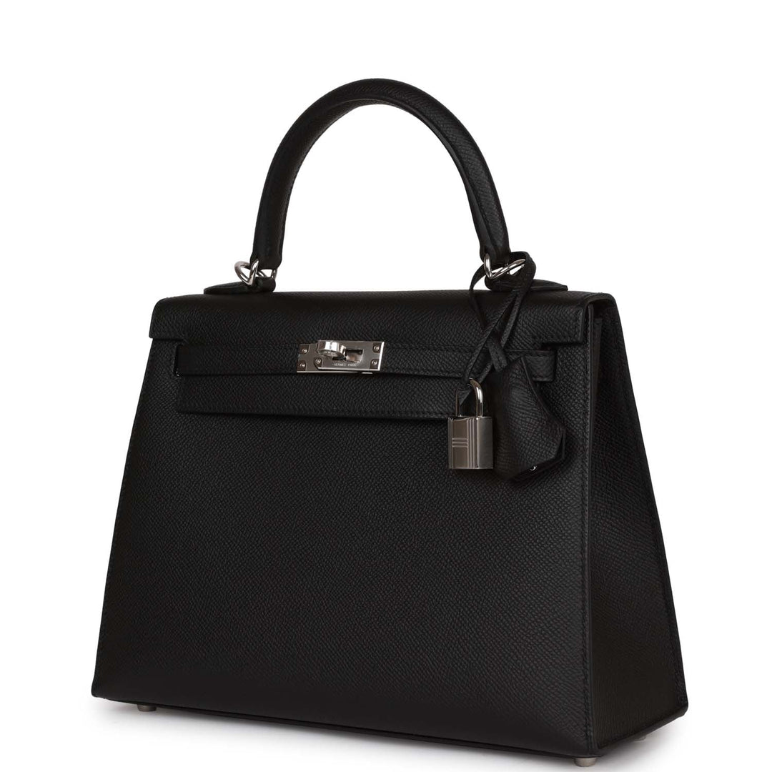 Top quality Hermes Kelly Sellier 25 Black Epsom Palladium Hardware