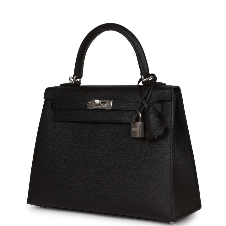 Top quality Hermes Kelly Sellier 25 Black Epsom Palladium Hardware