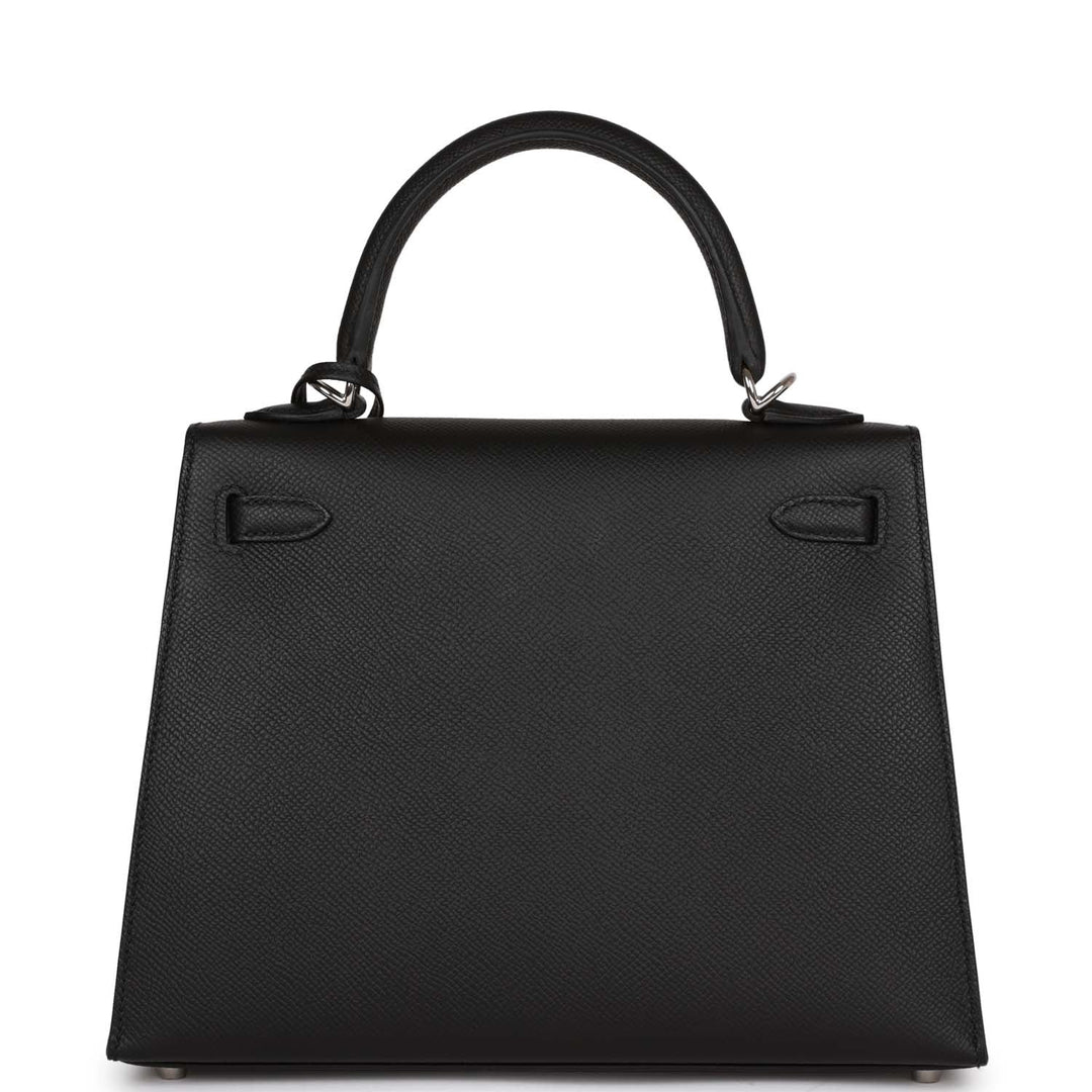 Top quality Hermes Kelly Sellier 25 Black Epsom Palladium Hardware