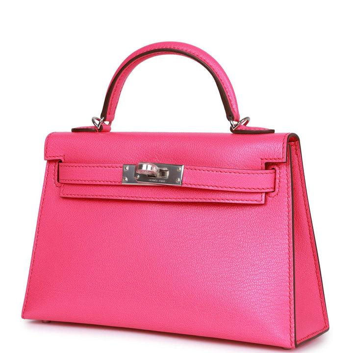 Hermes Kelly 20 Sellier Rose Pop Chevre Chamkila Palladium Hardware