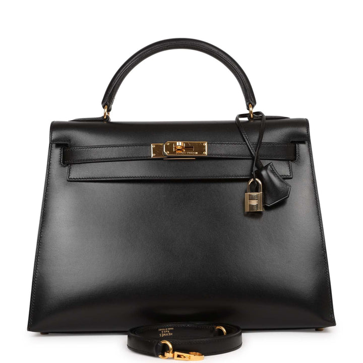 Vintage Top quality Hermes Kelly Sellier 32 Black Box Gold Hardware