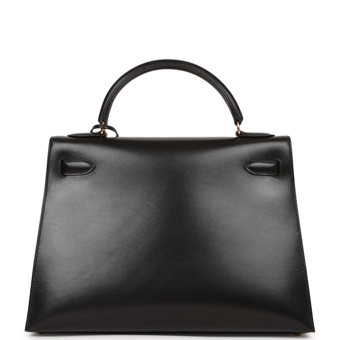 Vintage Top quality Hermes Kelly Sellier 32 Black Box Gold Hardware