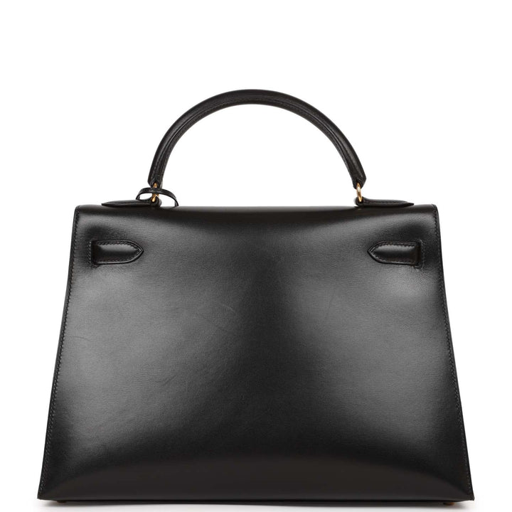 Vintage Top quality Hermes Kelly Sellier 32 Black Box Gold Hardware