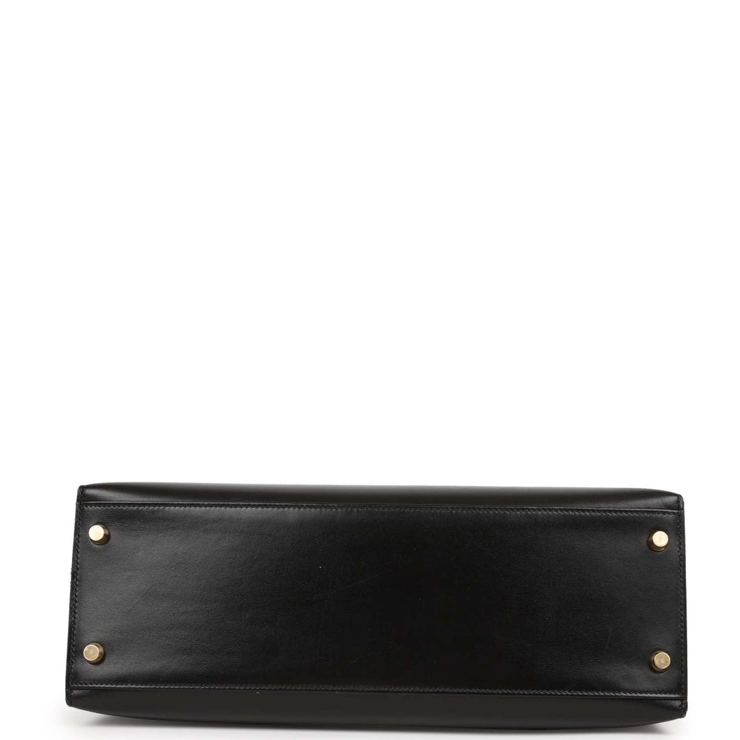 Vintage Top quality Hermes Kelly Sellier 32 Black Box Gold Hardware
