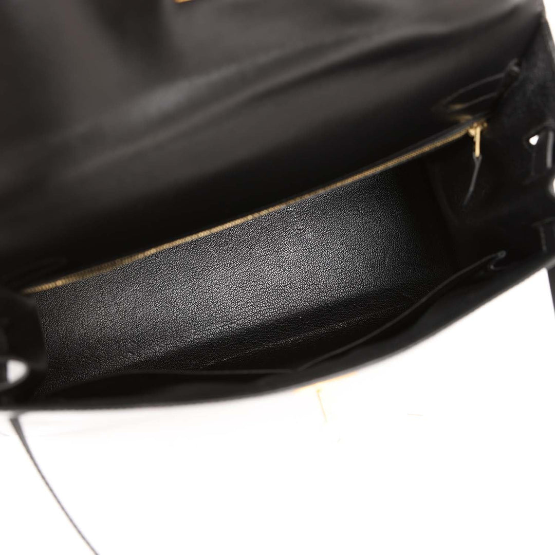 Vintage Top quality Hermes Kelly Sellier 32 Black Box Gold Hardware
