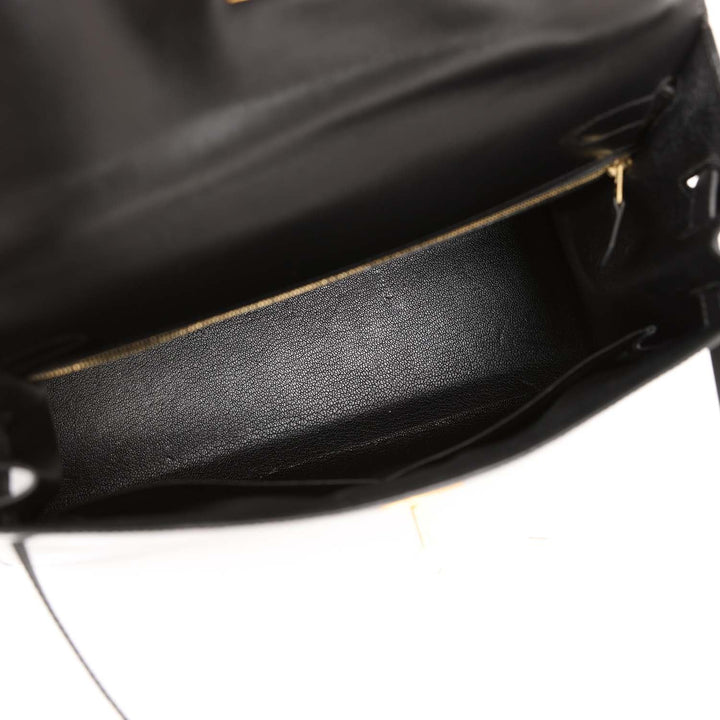 Vintage Top quality Hermes Kelly Sellier 32 Black Box Gold Hardware