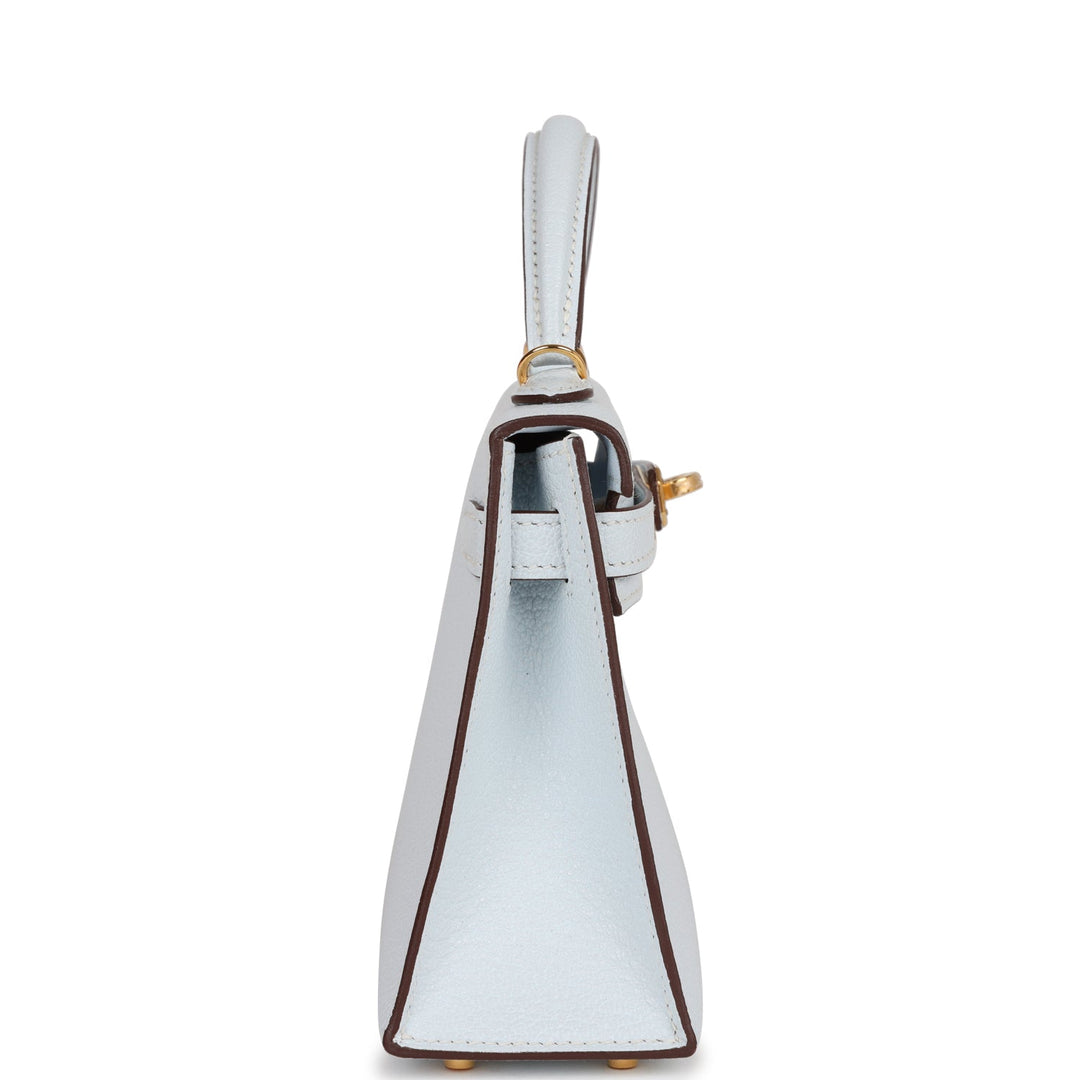 Hermes Kelly 20 Sellier Bleu Brume Chevre Gold Hardware