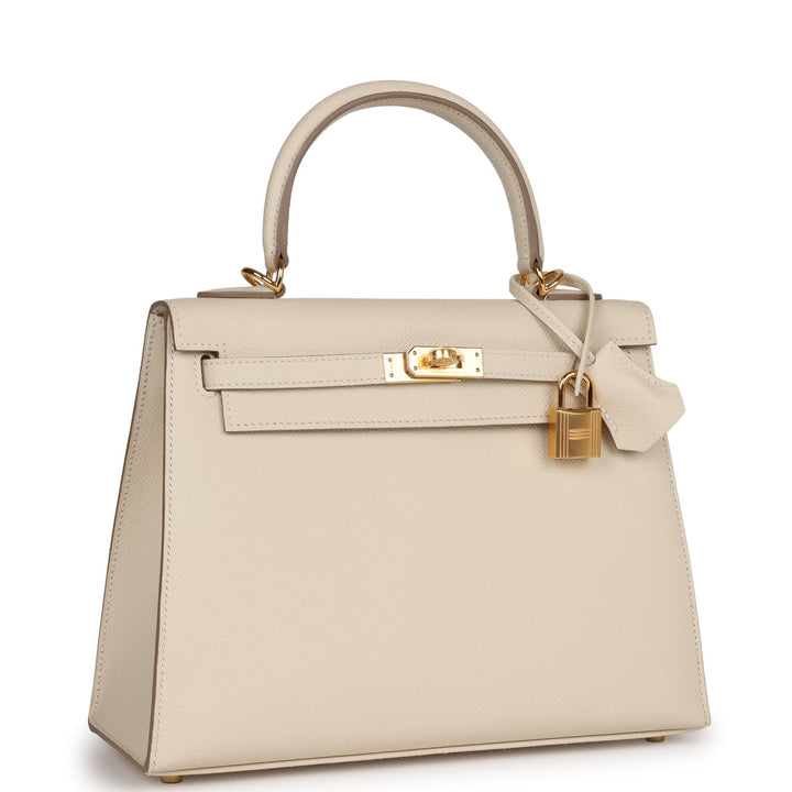 Hermes Kelly 25 Sellier Craie Epsom Gold Hardware