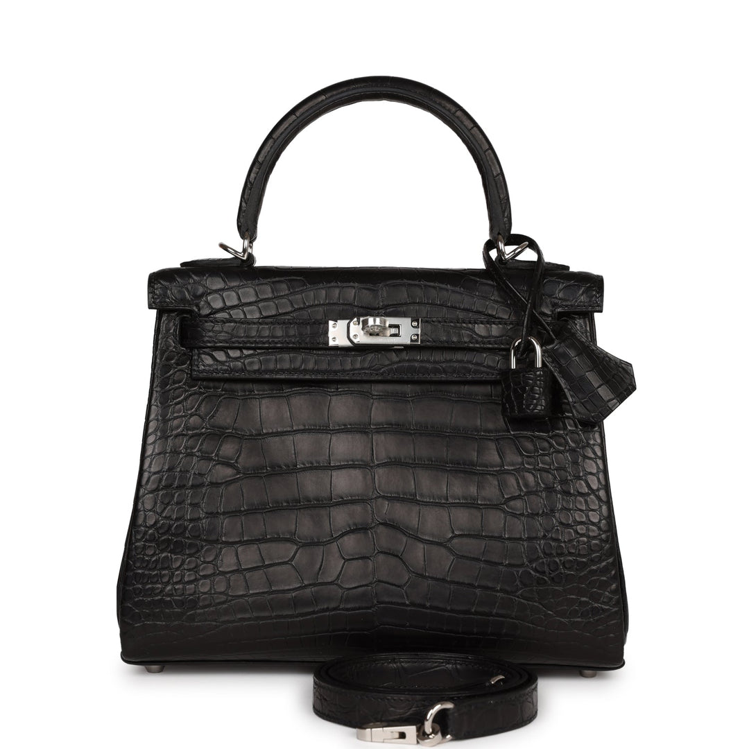 Top quality Hermes Kelly Retourne 25 Black Matte Alligator Palladium Hardware