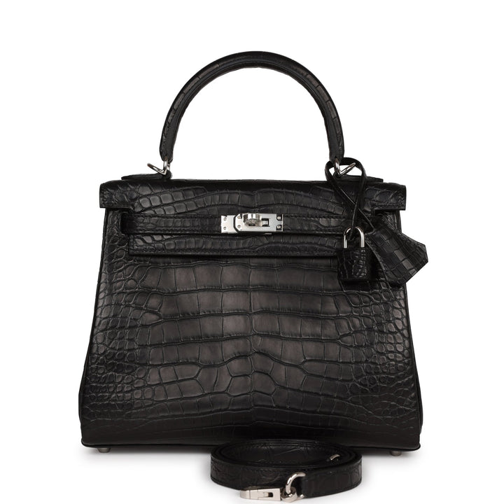 Top quality Hermes Kelly Retourne 25 Black Matte Alligator Palladium Hardware