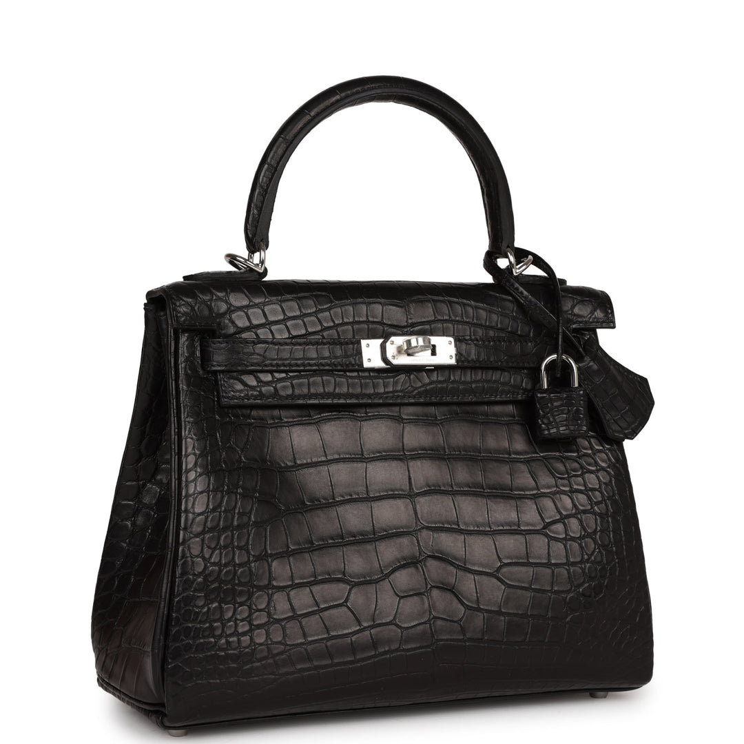 Top quality Hermes Kelly Retourne 25 Black Matte Alligator Palladium Hardware