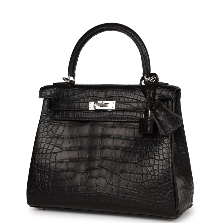 Top quality Hermes Kelly Retourne 25 Black Matte Alligator Palladium Hardware