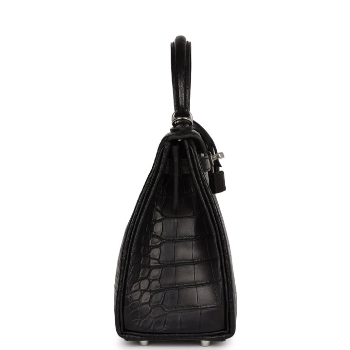 Top quality Hermes Kelly Retourne 25 Black Matte Alligator Palladium Hardware