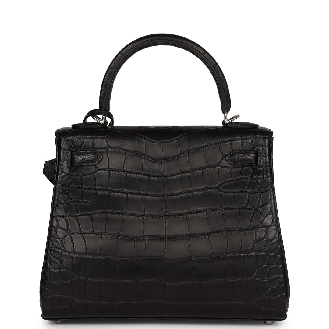 Top quality Hermes Kelly Retourne 25 Black Matte Alligator Palladium Hardware