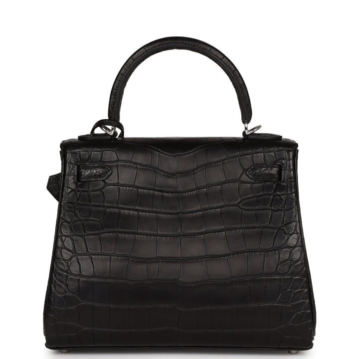 Top quality Hermes Kelly Retourne 25 Black Matte Alligator Palladium Hardware