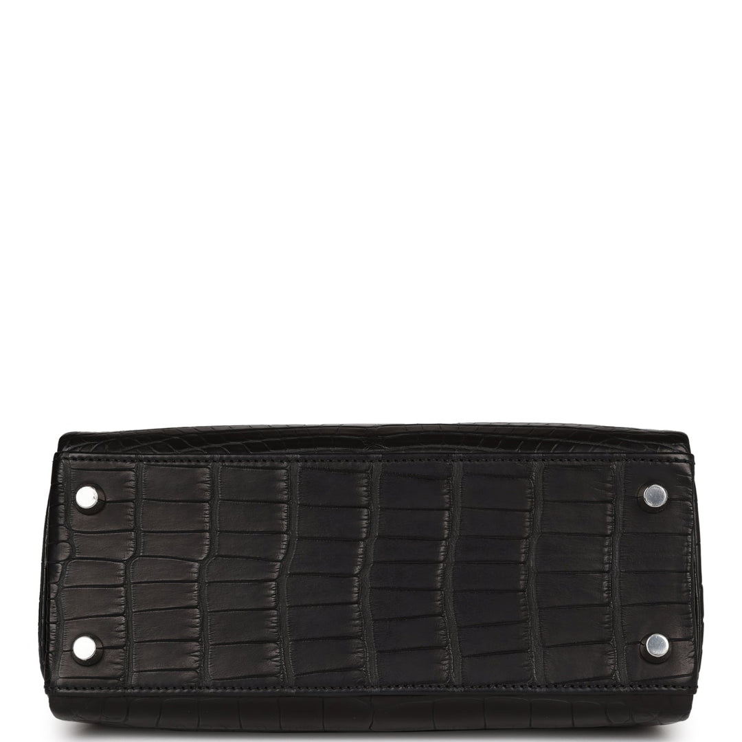 Top quality Hermes Kelly Retourne 25 Black Matte Alligator Palladium Hardware