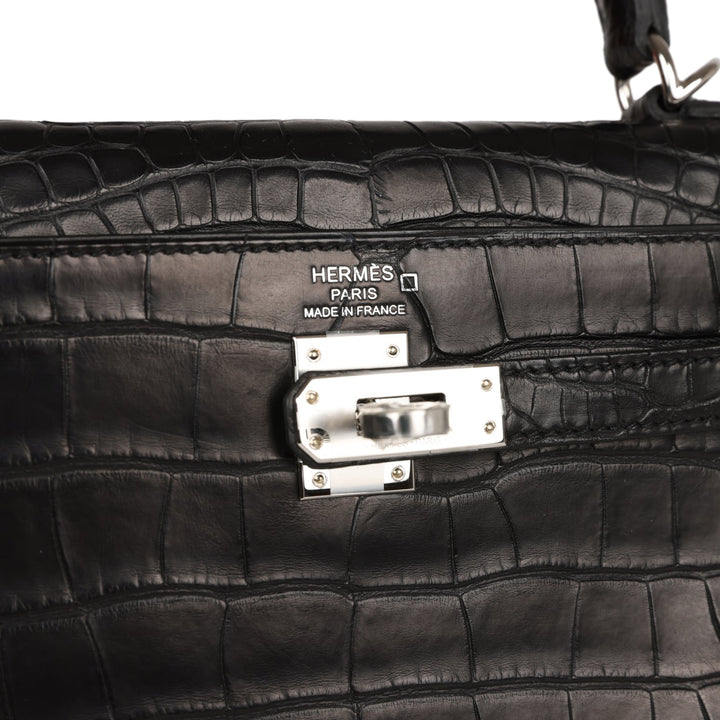 Top quality Hermes Kelly Retourne 25 Black Matte Alligator Palladium Hardware